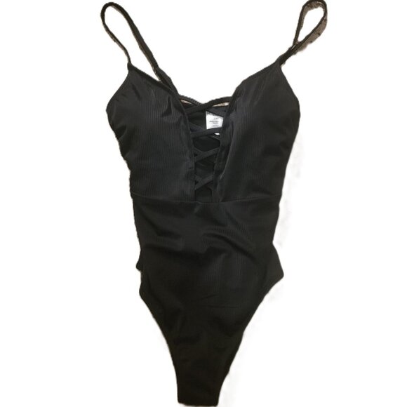 NO BOUNDARIES NWT Size M (8-10) Bathing Suit Swimsuit One-piece Black medium - Picture 3 of 7